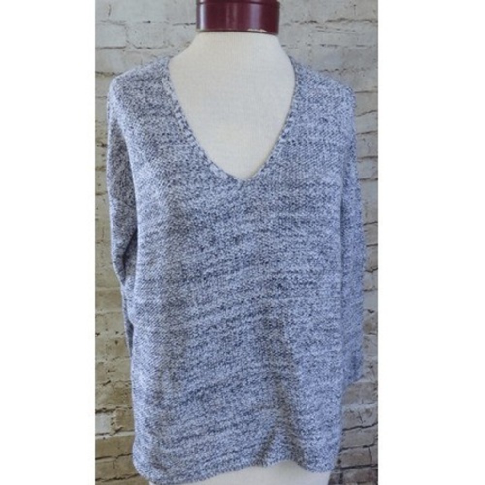 HM Conscious Women XS Vneck Sweater Blue White‎ Marled Cotton Blend Pullover
